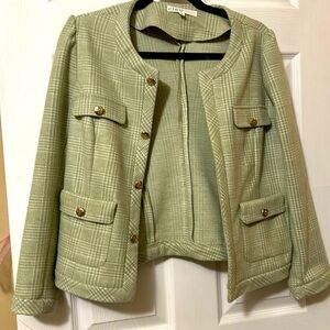 Petite Cleo Light Green Plaid Collarless Blazer SIZE 4
